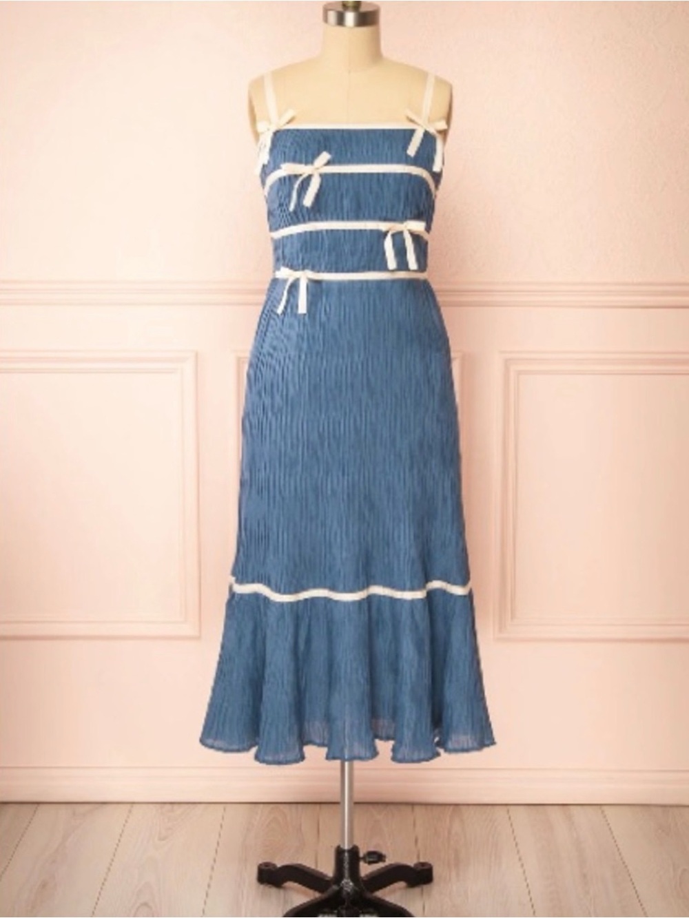 Boutique 1861 || Blue Tiered Prairie Midi Dress with Bow Tie Accents - Women